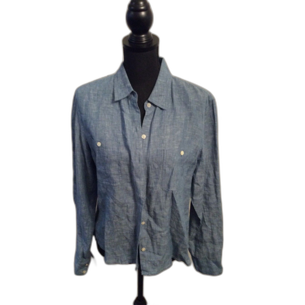 Tommy Bahama Medium Womens Linen Button Down Blouse Denim